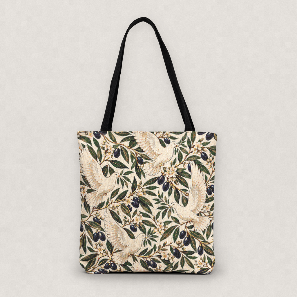 Dove and Olive Branch Woven Tote Bag