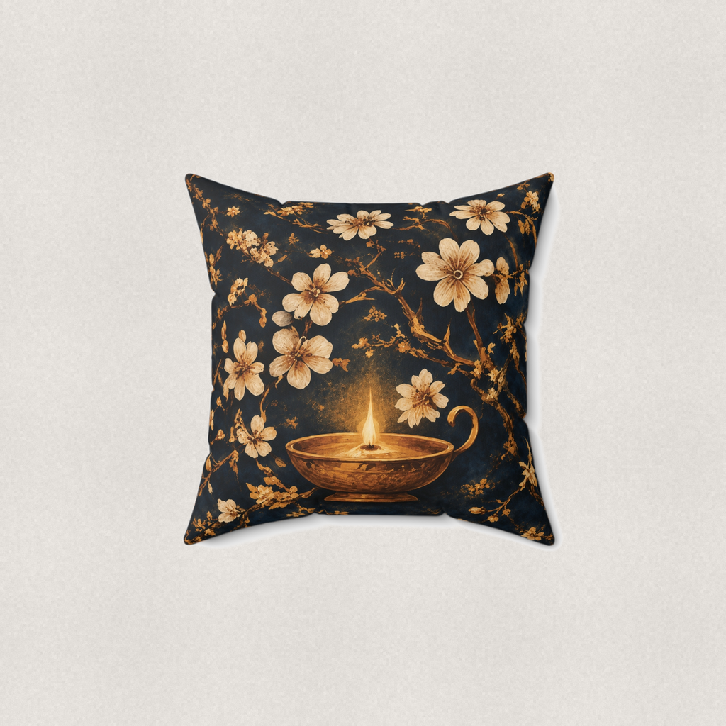 Oil Lamp Floral Throw Pillow