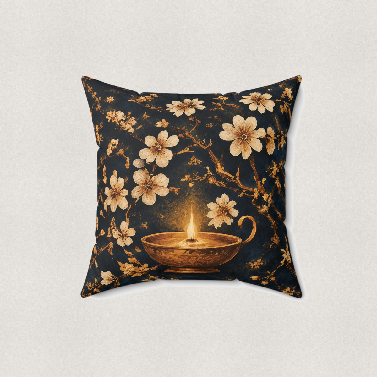 Oil Lamp Floral Throw Pillow