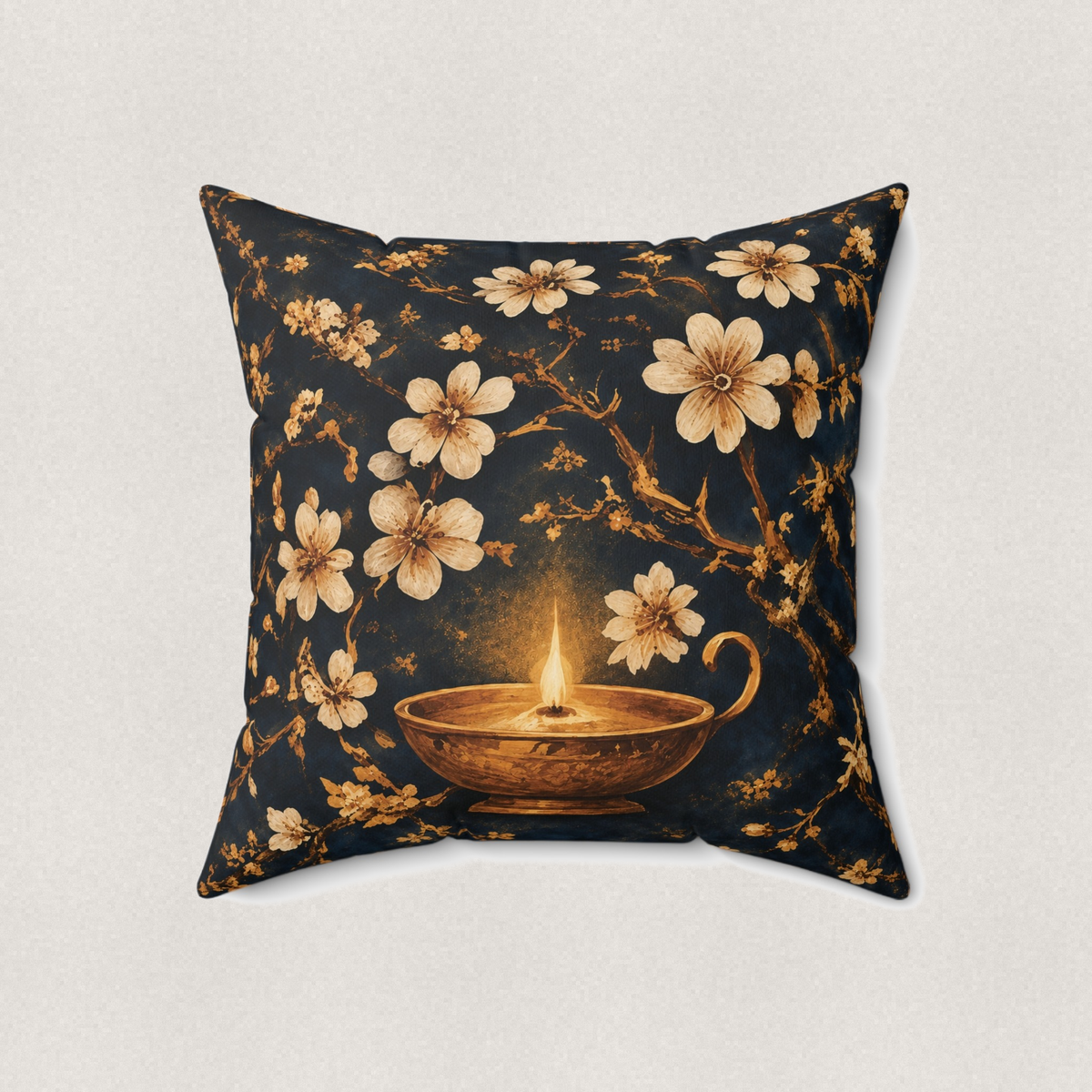 Oil Lamp Floral Throw Pillow