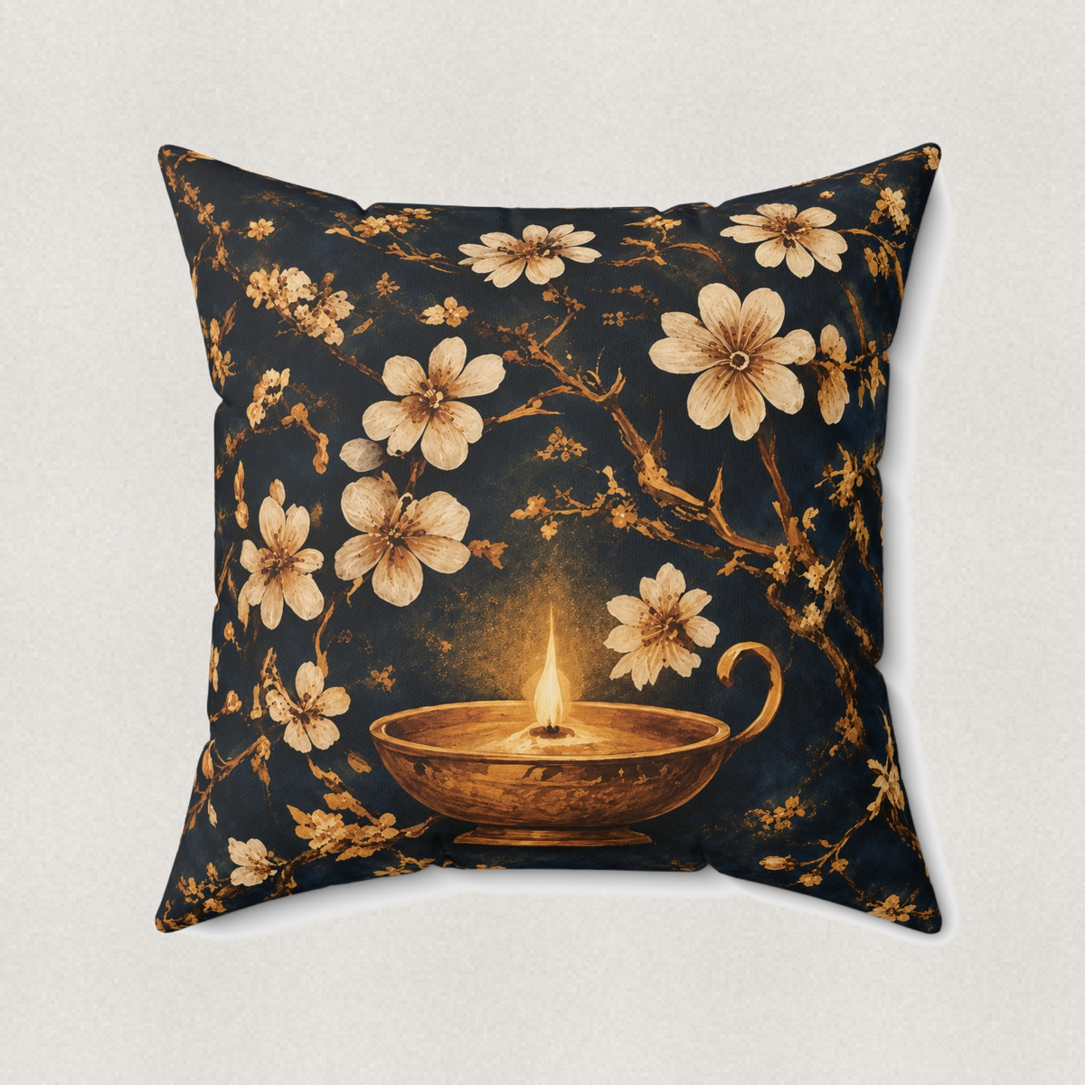 Oil Lamp Floral Throw Pillow