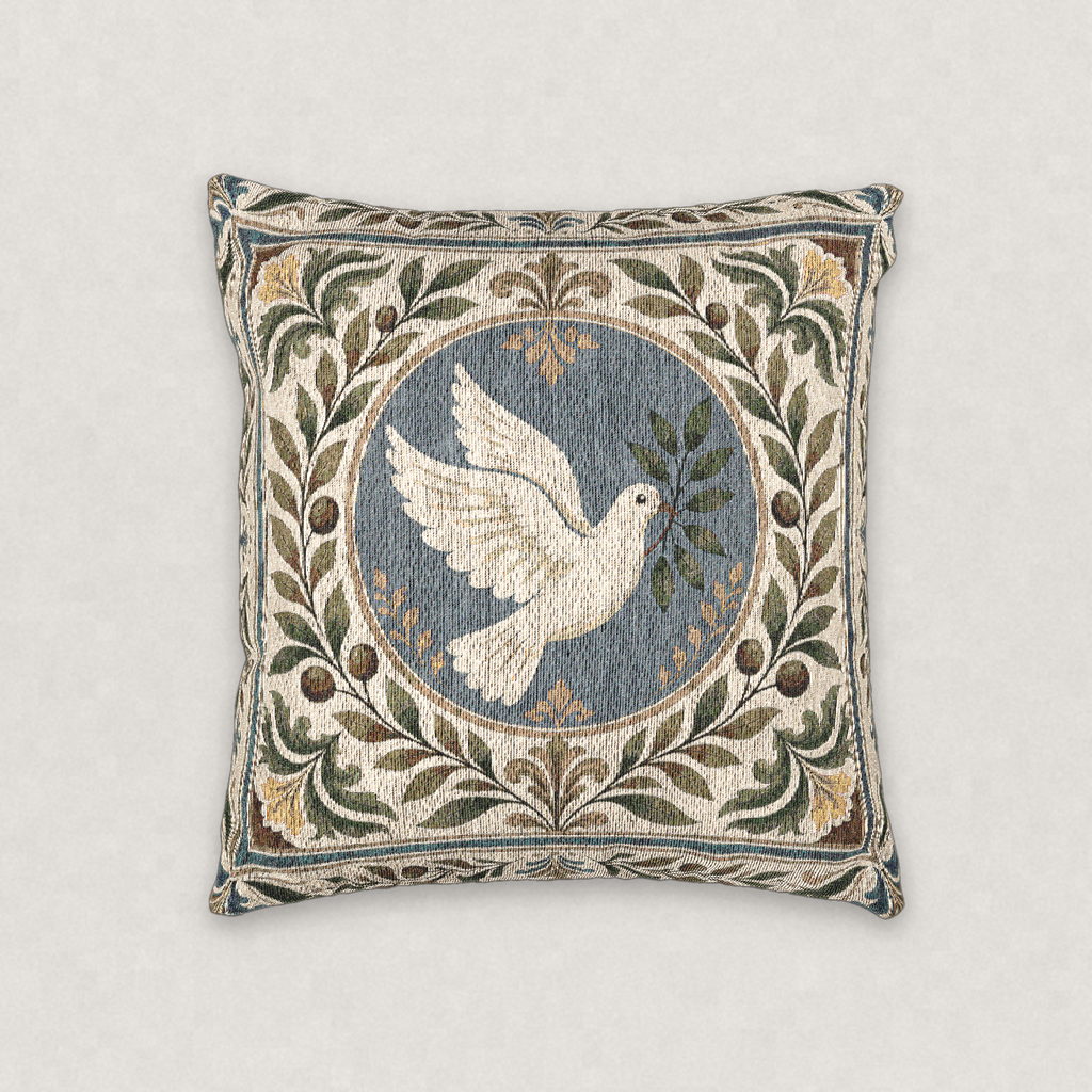 Dove and Olive Branch Woven Throw Pillow