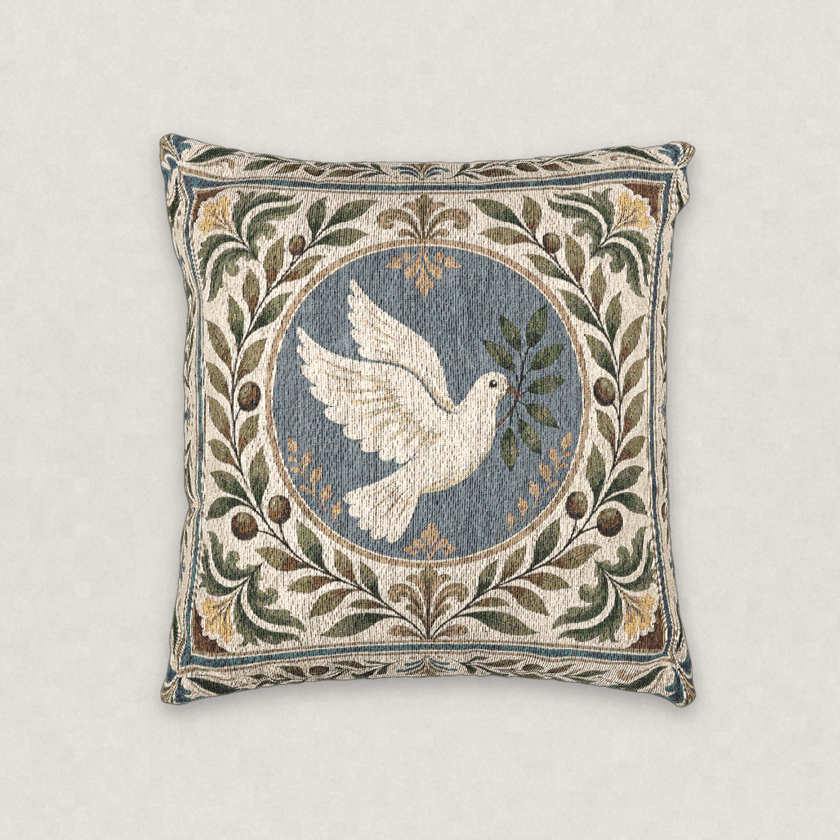 Dove and Olive Branch Woven Throw Pillow