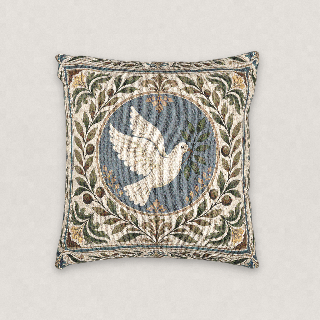 Dove and Olive Branch Woven Throw Pillow