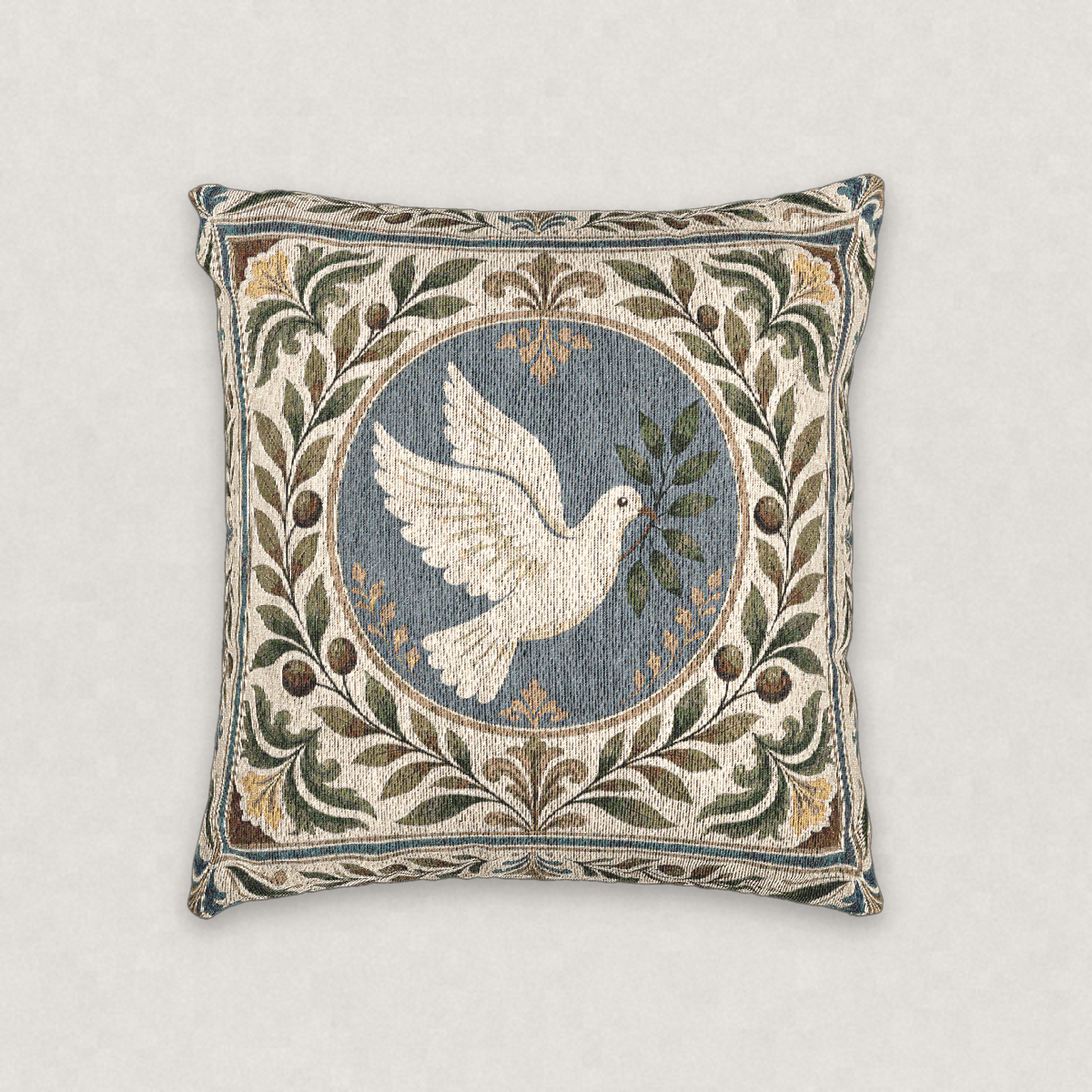 Dove and Olive Branch Woven Throw Pillow
