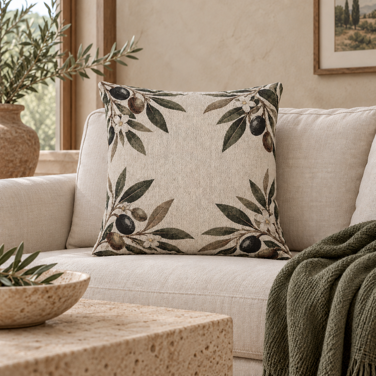 Olive Branch Woven Throw Pillow