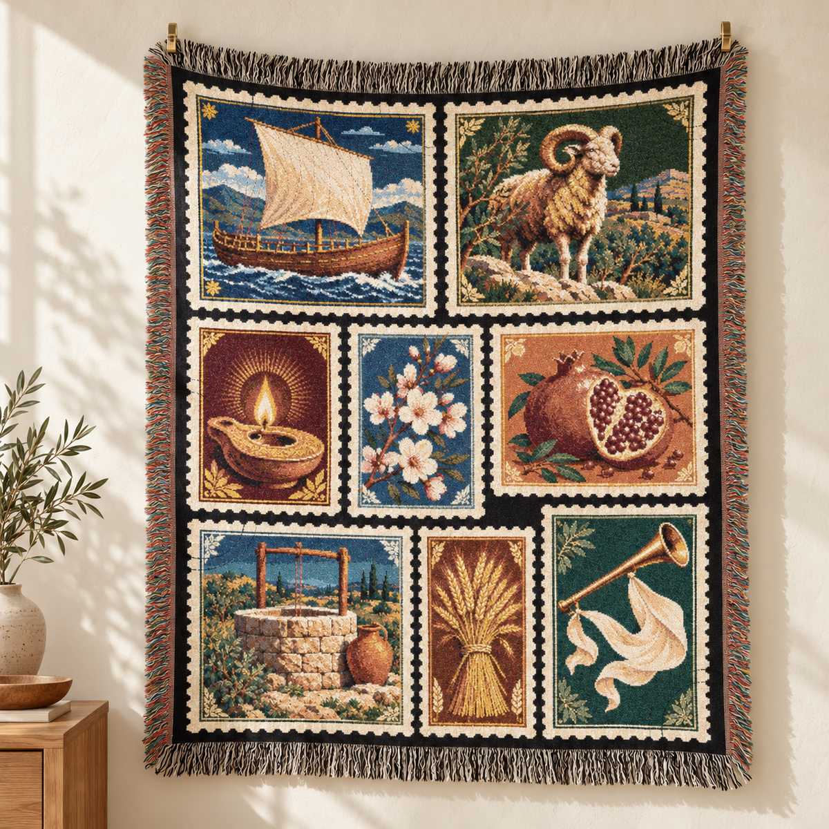 Biblical Symbols Woven Blanket