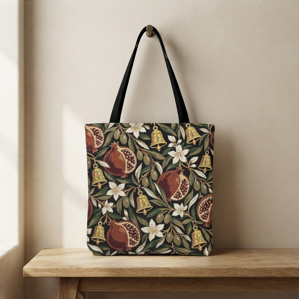 Pomegranate and Bells Woven Tote Bag