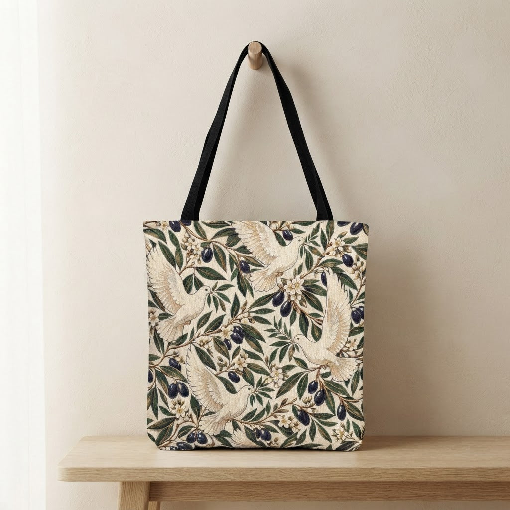 Dove and Olive Branch Woven Tote Bag