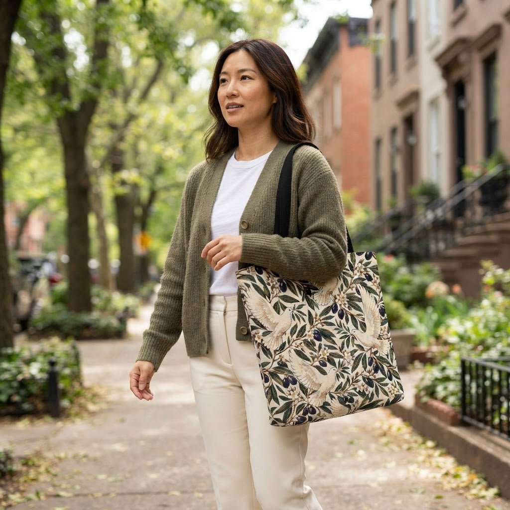 Dove and Olive Branch Woven Tote Bag